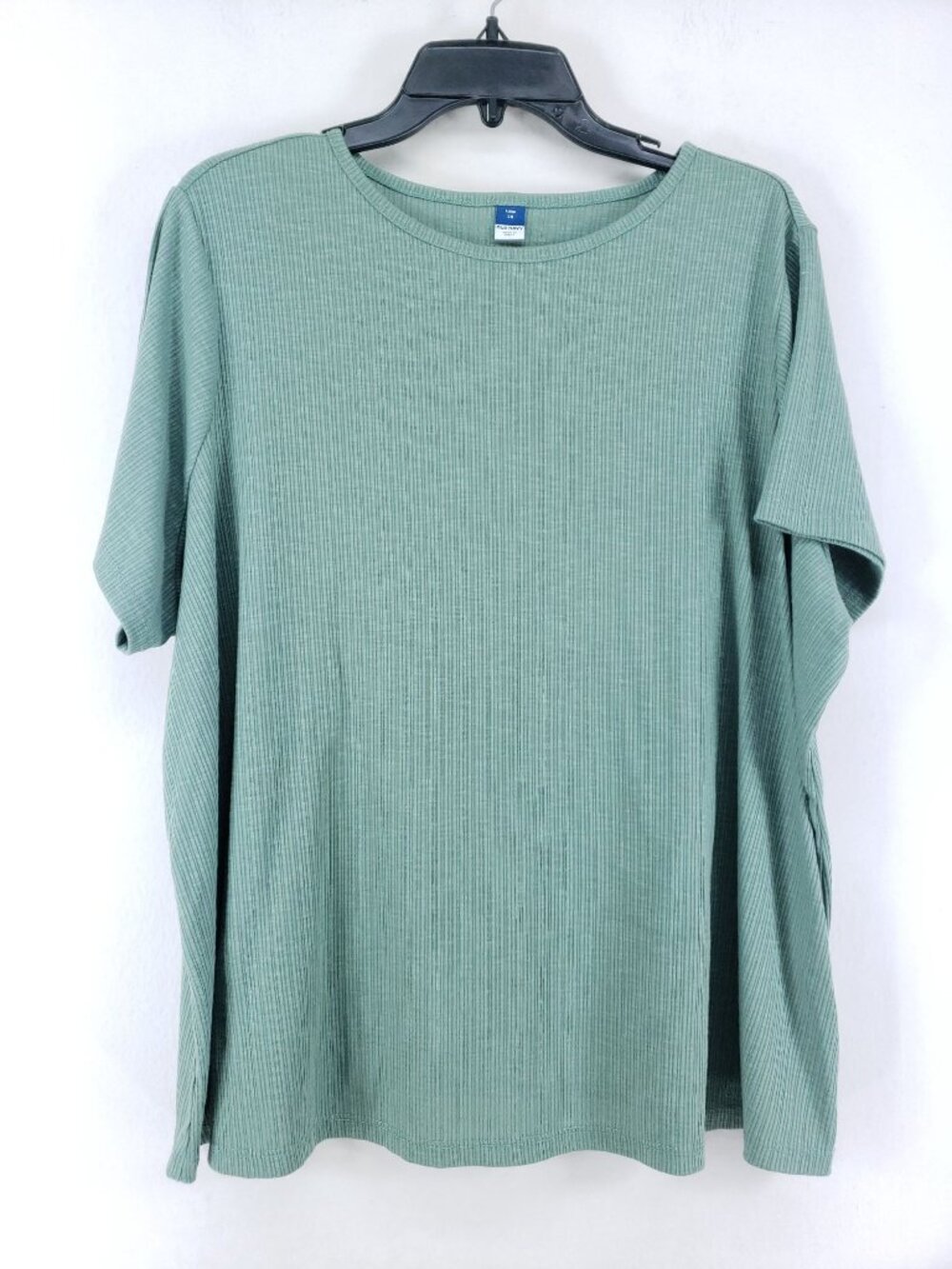 2 Old Navy Luxe Womens 2X Ribbed Knit Top Short Sleeve Crew Neck Green & Gray - Picture 5 of 12